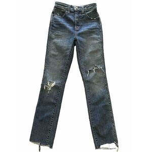 MADEWELL WOMENS JEANS SIZE 24 CURVY HIGH RISE SKINNY RAW‎ HEM DENIM DISTRESSED